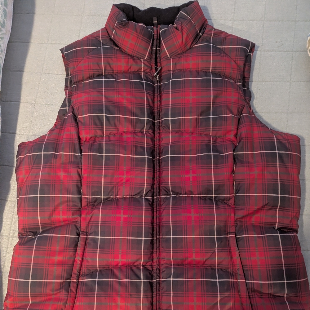 Eddie Bauer Black and Red Plaid Down Vest Jacket